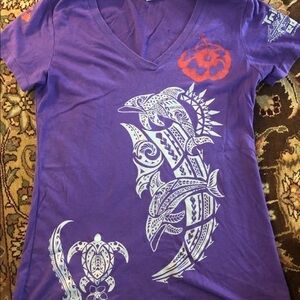 Ladies Hawaiian Tribal Tattoo top dolphin L
